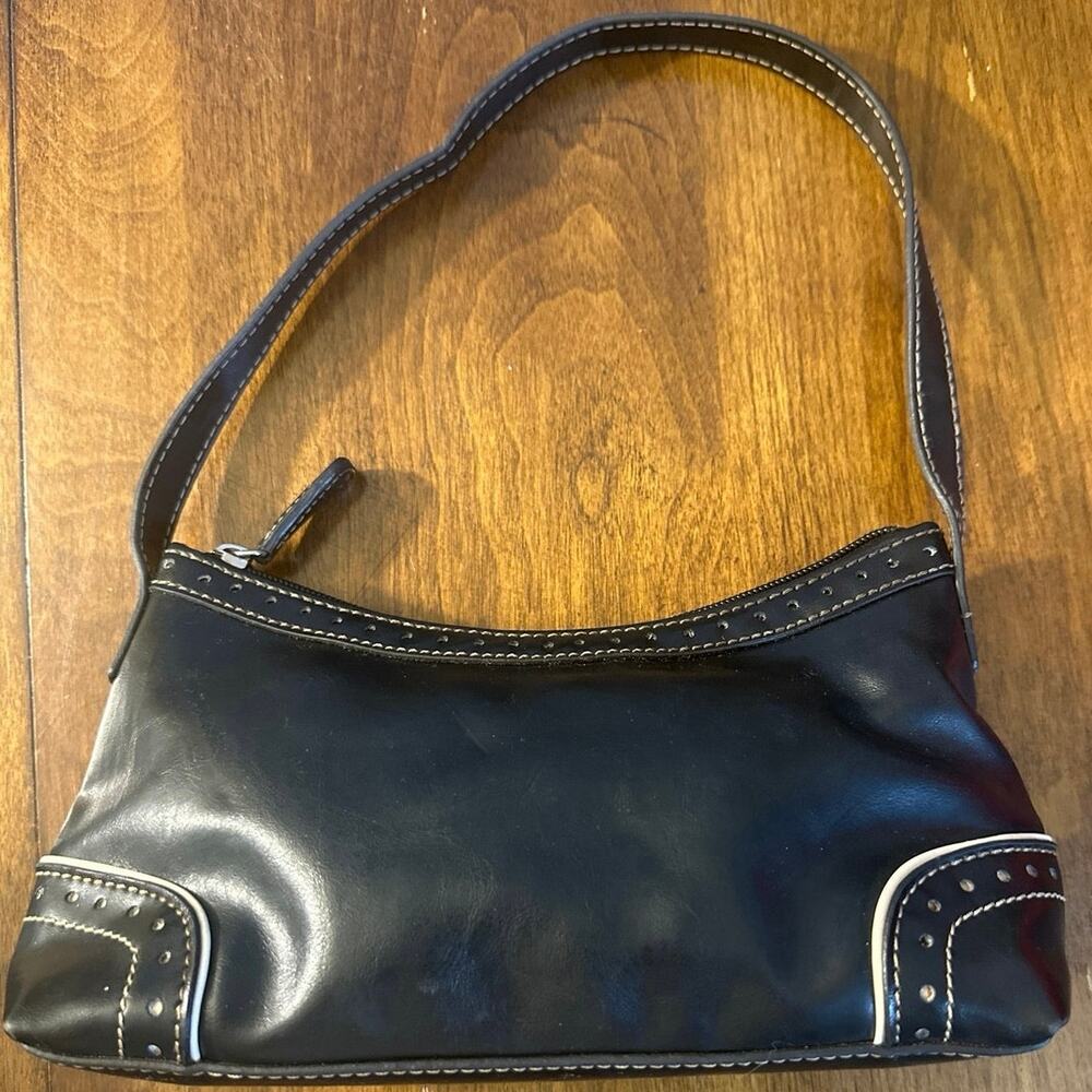 Tommy Hilfiger Black Faux Leather Small Baguette Shoulder Bag  8.5wx4.5Hx3